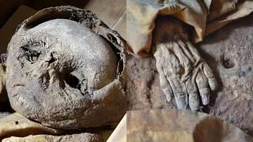 Fotografias da cabeça e da mão esquerda de criança mumificada - Divulgação/Andreas G. Nerlich et.al