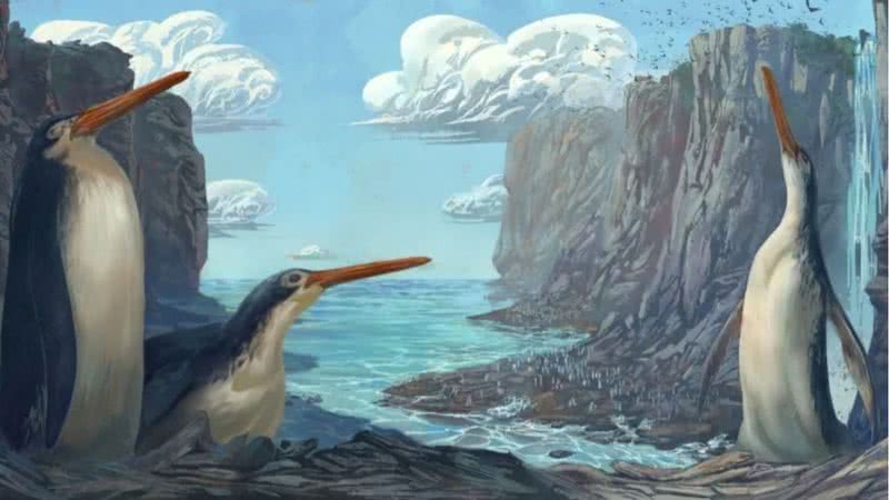 Ilustração de pinguins gigantes publicada no estudo - Simone Giovanardi