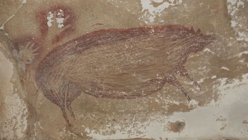Fotografia da antiga arte rupestre - Divulgação/ A. A. Oktaviana, ARKENAS/ Griffith University