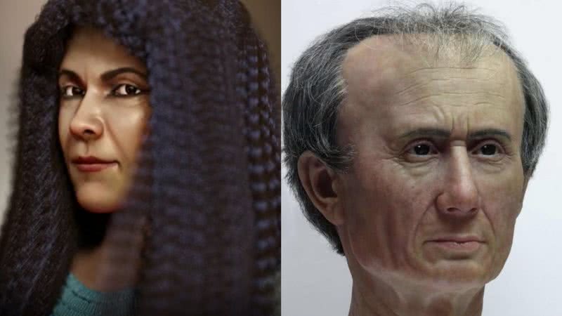 As reconstruções faciais da múmia egípcia Iret-Neferet e de Júlio César, respectivamente - Cícero Moraes/Divulgação/Museu Nacional de Antiguidades em Leiden