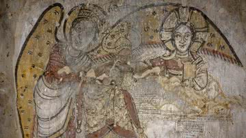 Antiga cena com o rei Davi em parede de sala recém-descoberta - Divulgação/Adrian Chlebowski