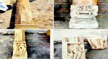 Alguns dos fragmentos encontrados na cidade indiana - Shri Ram Janmabhoomi Teerth Kshetra