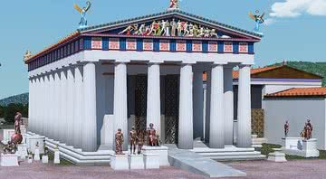 Reconstrução de possível templo grego com rampas de acesso - Divulgação/John Goodinson