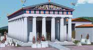 Reconstrução de possível templo grego com rampas de acesso - Divulgação/John Goodinson