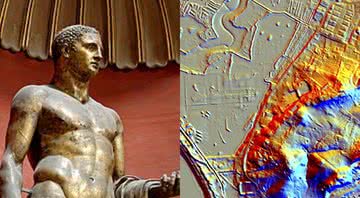 Hércules do Teatro de Pompeu e achado em Cádis - Divulgação/Wikimedia Commons/ Domínio Público / Divulgação/Twitter/Universidade de Sevilha