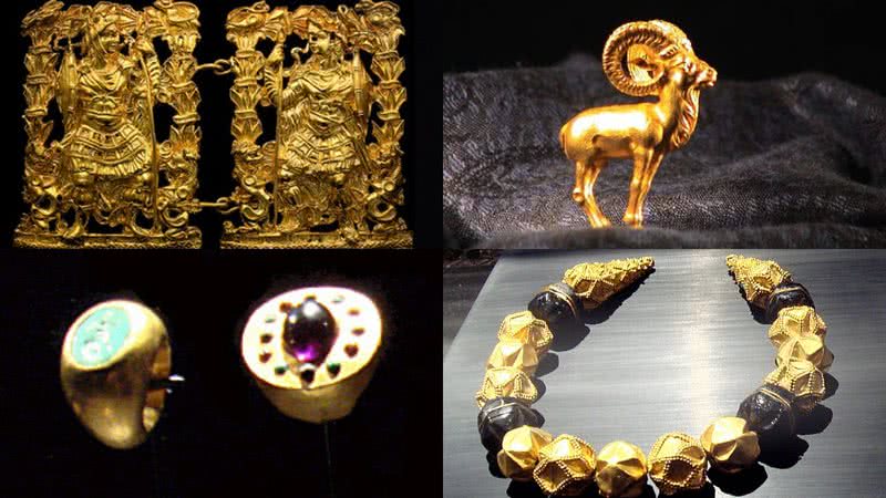 Alguns dos itens e ouro da coleção encontrada no Afeganistão - Wikimedia Commons