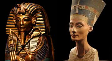 Montagem mostrando tumba do rei Tut (à esq) e busto da rainha Nefertiti (à dir) - Getty Images/ Wikimedia Commons