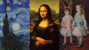 As obras 'A Noite Estrelada', 'Mona Lisa' e 'Rosa e Azul', respectivamente - Domínio Público via Wikimedia Commons