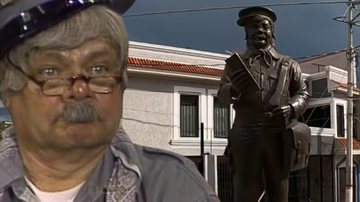 'Jaiminho' (à esqu.) e a sua estátua (à dir.) - Reprodução/Vídeo/Youtube