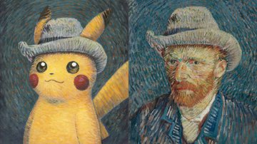 Imagens divulgada pelo Museu van Gogh com um Pikachu estilizado como as pinturas do artista, e um autorretrato de van Gogh - Divulgação/Pokémon/Nintendo/Creatures/GAME FREAK / Domínio Público via Wikimedia Commons