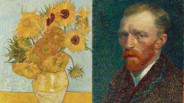 'Doze Girassóis numa Jarra', de Vincent van Gogh, e autorretrato do pintor neerlandês - Domínio Público via Wikimedia Commons