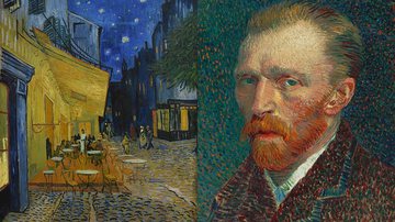 A pintura 'Terraço do Café à Noite' e um autorretrato de Vincent van Gogh - Domínio Público via Wikimedia Commons