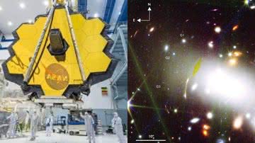 O telescópio James Webb (esq.) e uma imagem da galáxia compacta, tirada pelo telescópio Webb - Divulgação/NASA e Divulgação/Hayley Williams et. al/Science Magazine