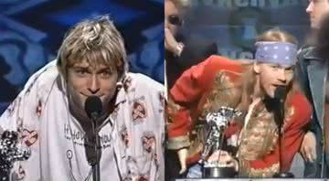 Nirvana (à esq.) e Guns n' Roses (à dir.) recebendo prêmios no VMA 1992 - Divulgação / MTV