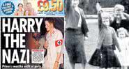 Jornais mostram, à esquerda, o príncipe Harry vestido de soldado da SS, e à direita, a Rainha Elizabeth fazendo saudação nazista quando criança - Divulgação