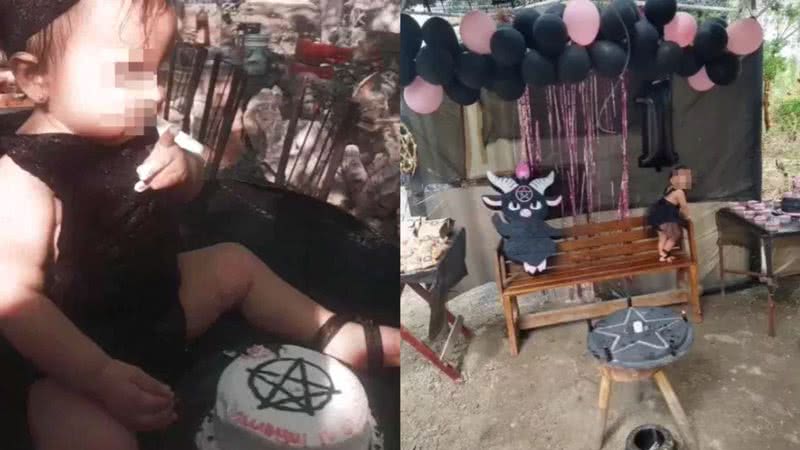 Cenas da festa infantil com referências satânicas - Divulgação / TikTok / Janeth Zapata