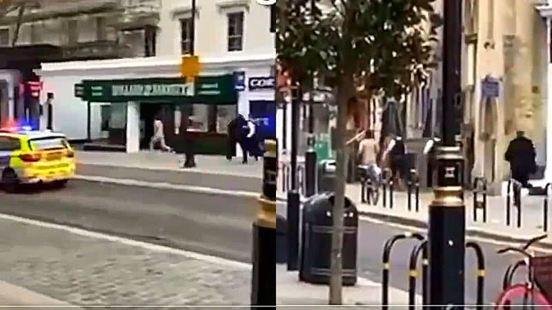 Homem nu é perseguido por três policiais em ruas de Londres - Divulgação / Twitter / The Sun