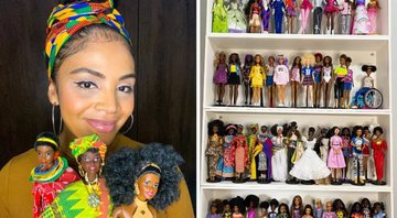 A jornalista Rafaele Breves, com seção de sua coleção de Barbies negras - Divulgação / Arquivo Pessoal