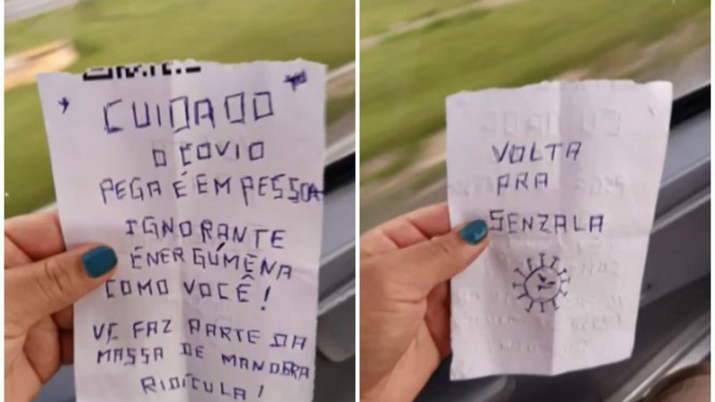 Fotos capturadas do bilhete recebido pela passageira - Divulgação / Rede de TV RPC