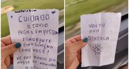 Fotos capturadas do bilhete recebido pela passageira - Divulgação / Rede de TV RPC