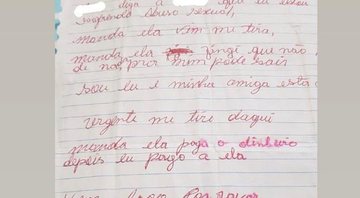 Bilhete denunciando caso de abuso em clínica no Ceará - Divulgação/Arquivo pessoal