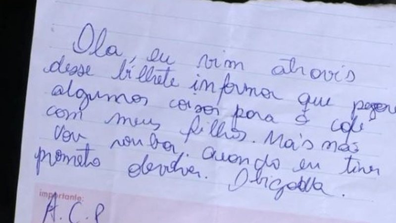 Carta deixada por mãe - Divulgação/NSC TV
