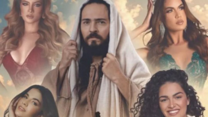 Cartaz de peça mostra Jesus entre mulheres com roupas decotadas