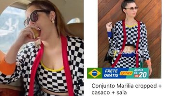 Montagem de Marília com a roupa em anúncio - Divulgação / Redes sociais