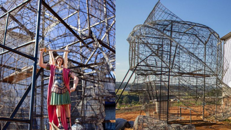 Imagens da construção do monumento de São Miguel Arcanjo - Reprodução/Instagram/Basílica São Miguel Arcanjo