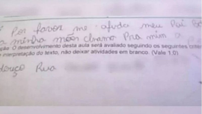 Denúncia deixada em avaliação escolar - Divulgação/O Globo