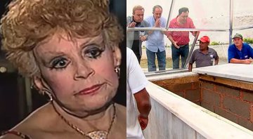 Dercy Gonçalves em entrevista e Gugu Liberato abrindo túmulo da atriz em 2016 - Reprodução/ Video/Youtube