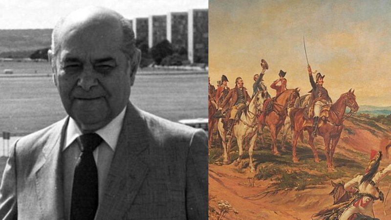 Tancredo Neves e quadro que retratada a Proclamação de Independência de D.Pedro I - Montagem/Wikimedia Commons