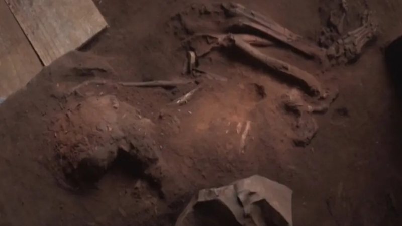 Foto do fóssil humano encontrado em Serranópolis - Reprodução/TV Anhanguera