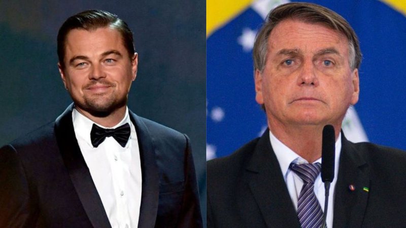 Montagem mostrando Leonardo DiCaprio (à esq) e Bolsonaro (à dir)