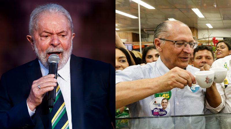 Lula em discurso (2021) e Geraldo Alckmin em comemoração (2018)