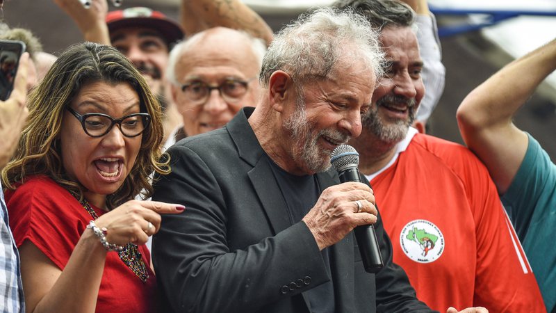 Lula em discurso no Sindicato dos Metalúrgicos do ABC (2019) - Getty Images
