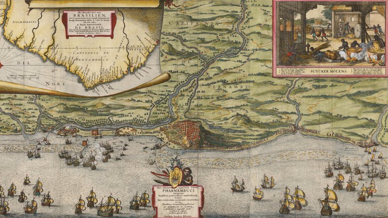 Mapa de Nicolaes Visscher retratando o cerco a Olinda e Recife em 1630 - Barry Lawrence Ruderman Antique Maps/ Creative Commons/ Wikimedia Commons