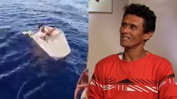 Imagens do pescador Romualdo Macedo Rodrigues durante seu resgate e em entrevista - Reprodução/YouTube/Câmera Record