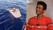 Imagens do pescador Romualdo Macedo Rodrigues durante seu resgate e em entrevista - Reprodução/YouTube/Câmera Record