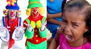 Montagem com a dupla de palhaços e criança chorando em reportagem - Divulgação / YouTube / Bandeirantes