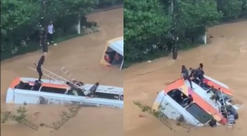 Ônibus atingido pelas chuvas, em Petrópolis - Divulgação/Youtube/UOL