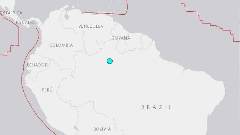 Mapa pontua o epicentro do tremor no município amazonense - Divulgação / Serviço Geológico dos Estados Unidos