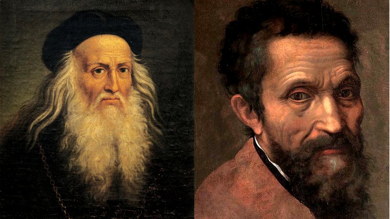 Retratos de Leonardo da Vinci e Michelangelo, respectivamente - Domínio Público/ Creative Commons/ Wikimedia Commons