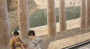 A pintura mostra a antiga passagem que liga o Monte do Templo ao Reservatório de Siloé - Domínio Público