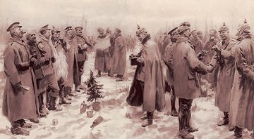 The Illustrated London News de 9 de janeiro de 1915: "Capacete de troca de braço em braço de soldados britânicos e alemães: uma trégua de Natal entre trincheiras opostas" - Wikimedia Commons
