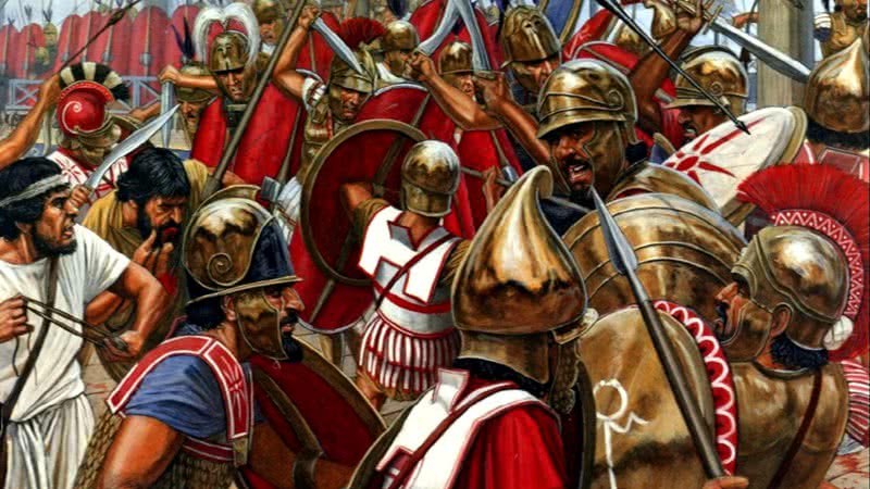 Os romanos superaram a supremacia marítima cartaginesa lançando pranchas sobre as embarcações inimigas - Crédito: Reprodução
