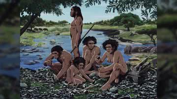 Representação artística dos hominídeos que construíam as ferramentas de obsidiana - Divulgação/Nature/Mussi et. al