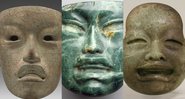 Montagem mostrando três máscaras olmecas - Divulgação/ MET/ Rockefeller Memorial Collection