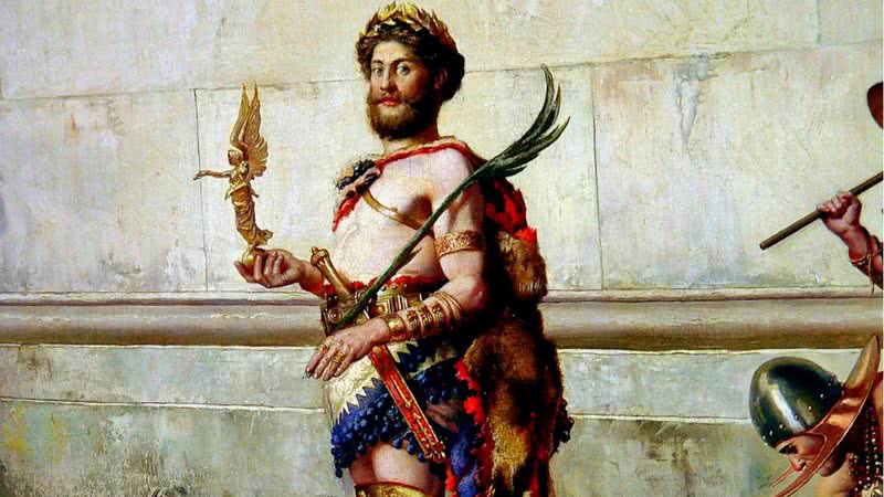 Ilustração do imperador Cômodo com a armadura inspirada em Hércules