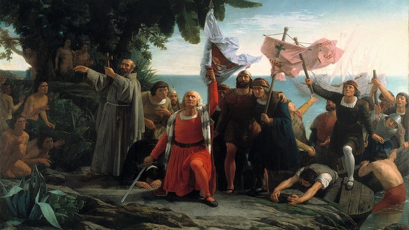 'O Primeiro desembarque de Colombo na América' de Dióscoro Teófilo Puebla y Tolín - Museu do Prado/ Wikimedia Commons